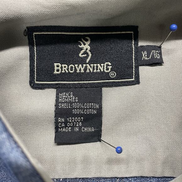 Browning Denim Shirt Men Size XL Heavy Hunting Jean Button Down Denim Cotton - Picture 3 of 10